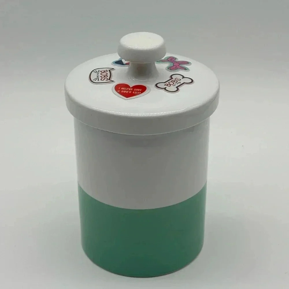 Doggo Dipper Ceramic Dog Treat Jar Mint Green/White Size Large Heavyweight